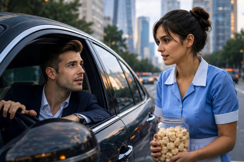 JEFE MILLONARIO VE A SU LIMPIADORA VENDIENDO DULCES TRAS EL TRABAJO Y HACE UNA PROPUESTA INESPERADA