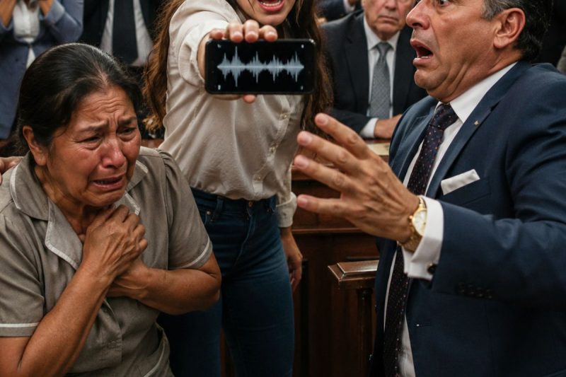 Todos aplaudían al millonario que acusaba a su madre… hasta que la joven sacó el audio donde él confesaba la trampa