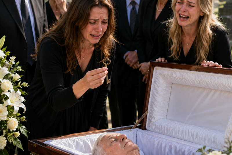 Mi hermana apareció llorando en el funeral de papá para quedarse con todo… pero el ataúd guardaba una llave que solo yo reconocí.