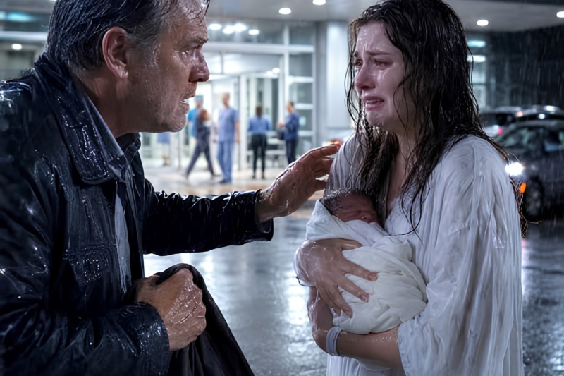 Vi a mi hija descalza frente al hospital con su bebé recién nacido… y el papel que me mostró reveló la trampa más cruel de su esposo