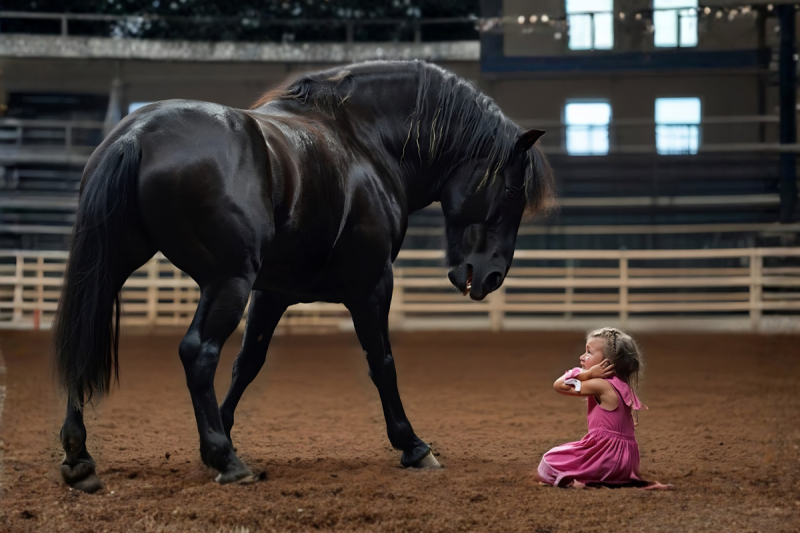 Su padre quiso usar al caballo más feroz para acabar con su hija autista… pero la niña cantó frente a toda la arena y lo que hizo el animal dejó a todos llorando