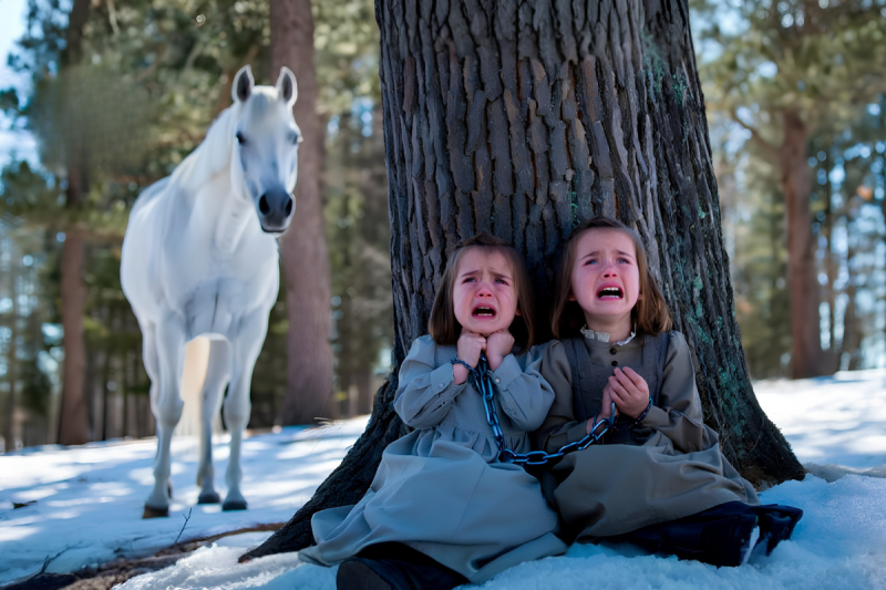 Un Caballo Blanco Oyó Llorar En El Bosque Nevado… Y Encontró A Dos Gemelas Atadas A Un Árbol Antes De Que Fuera Demasiado Tarde