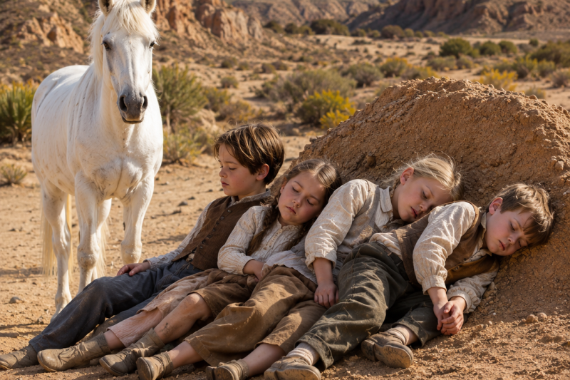 Abandonaron a Cuatro Niños Enfermos en el Desierto… Sin Imaginar Que un Caballo Blanco Correría para Salvarlos