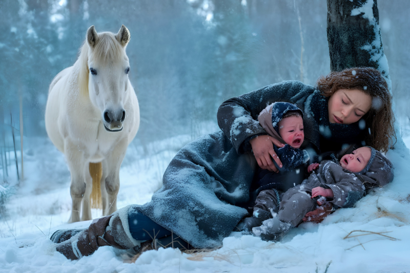 La Abandonó en la Nieve con Sus Gemelos Recién Nacidos… Sin Imaginar Que un Caballo Blanco La Guiaría Hacia un Nuevo Destino