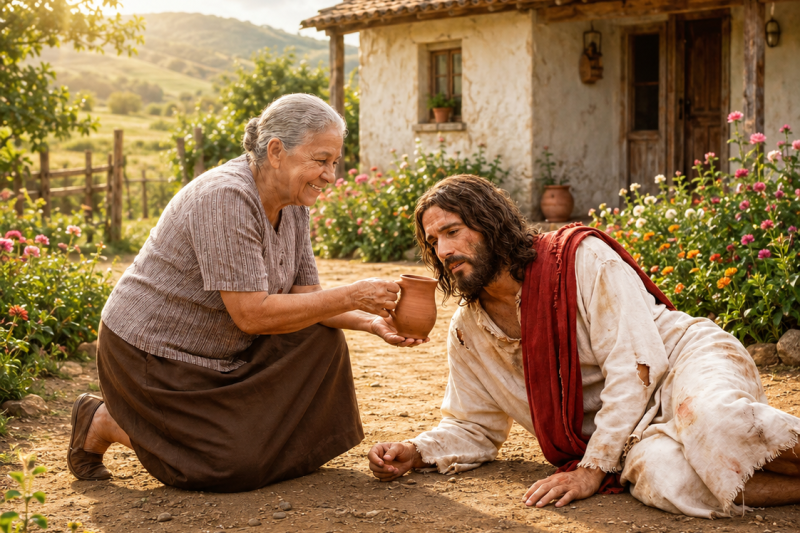 La Anciana Le Dio Agua a un Viajero Moribundo… Sin Saber Que Era Jesús y Que Su Casa Cambiaría Para Siempre