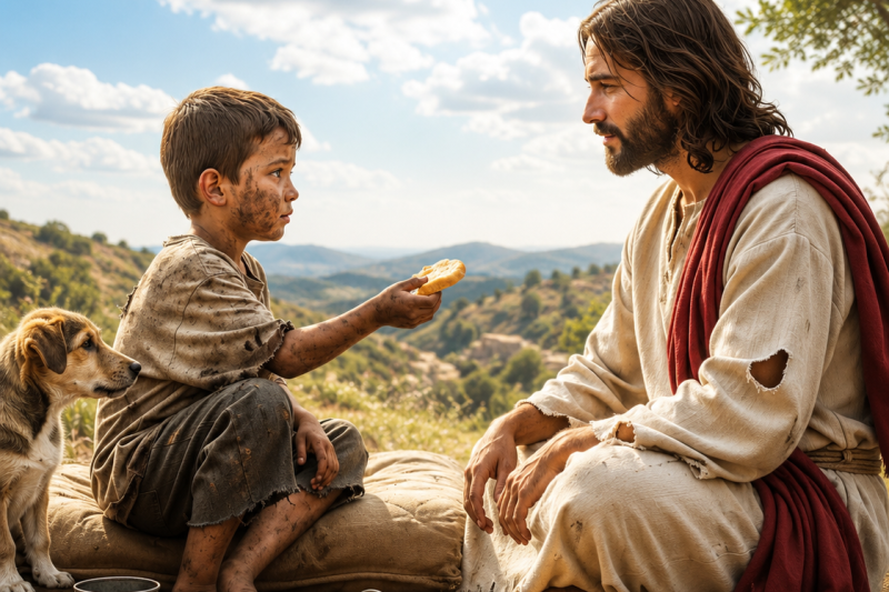El Niño Hambriento Le Dio Su Último Pan a un Extraño… Sin Saber Que Era Jesús y Que Su Vida Cambiaría Para Siempre