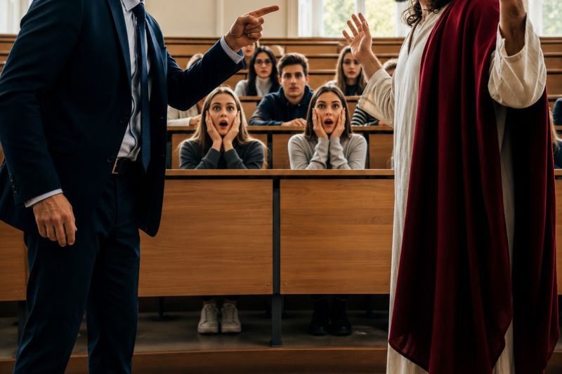 El Profesor Retó a Dios Frente a 200 Alumnos… Sin Imaginar Que Jesús Entraría al Aula y Revelaría el Dolor Que Ocultó por 25 Años