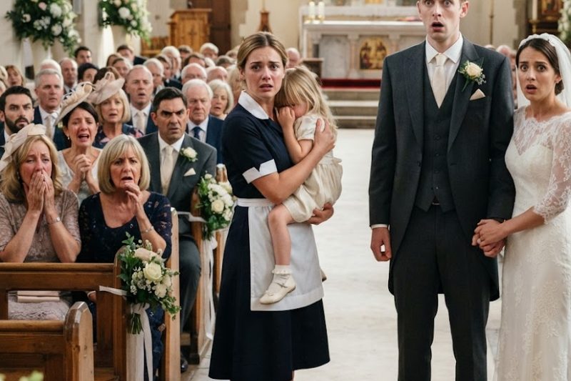 En plena ceremonia apareció la empleada doméstica con una niña pegada a ella… y el novio comprendió demasiado tarde que el secreto que había pagado volvía ante toda su familia.