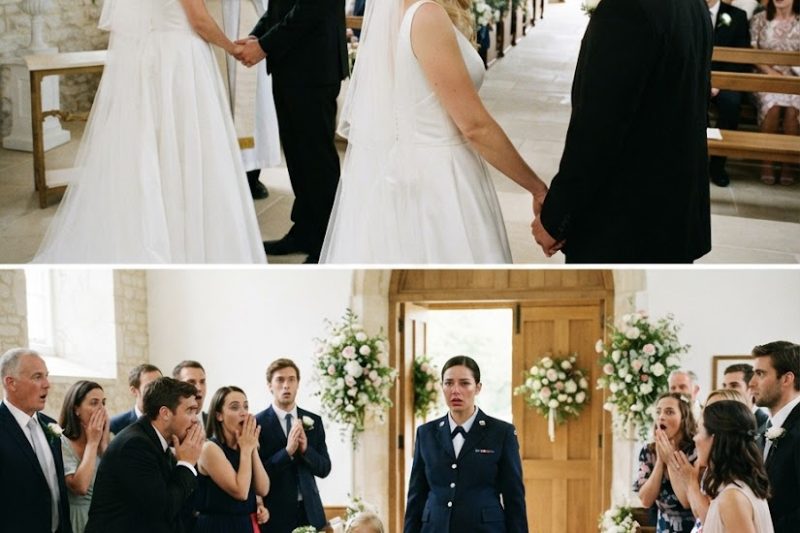 La novia esperaba su “sí” ante los invitados, sin saber que la mujer de uniforme junto a la entrada llevaba la prueba viviente de la traición de su futuro marido.