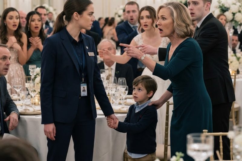 La famille du marié méprisait la femme en uniforme, pensant qu’elle venait servir le banquet… mais elle tenait par la main le secret capable de briser l’empire familial.