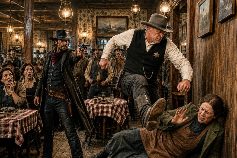 “Por Favor, Ayúdame…” La Humillaron Frente a Todo el Salón… Hasta Que un Vaquero Forajido Sacó su Pistola