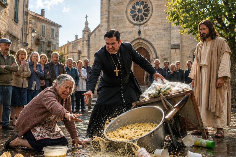 El pastor humilló a una anciana y tiró su puesto de esquites frente a todos… sin imaginar que el hombre pobre al que ella alimentó revelaría su verdadera caída